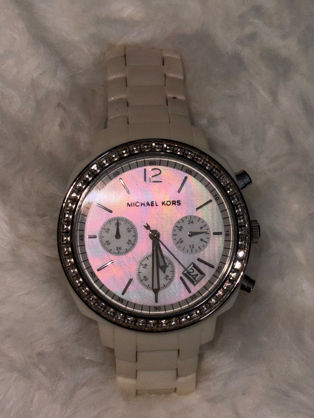 Michael Kors Crystal-Trim Chronograph Watch (Mother of Pearl face)